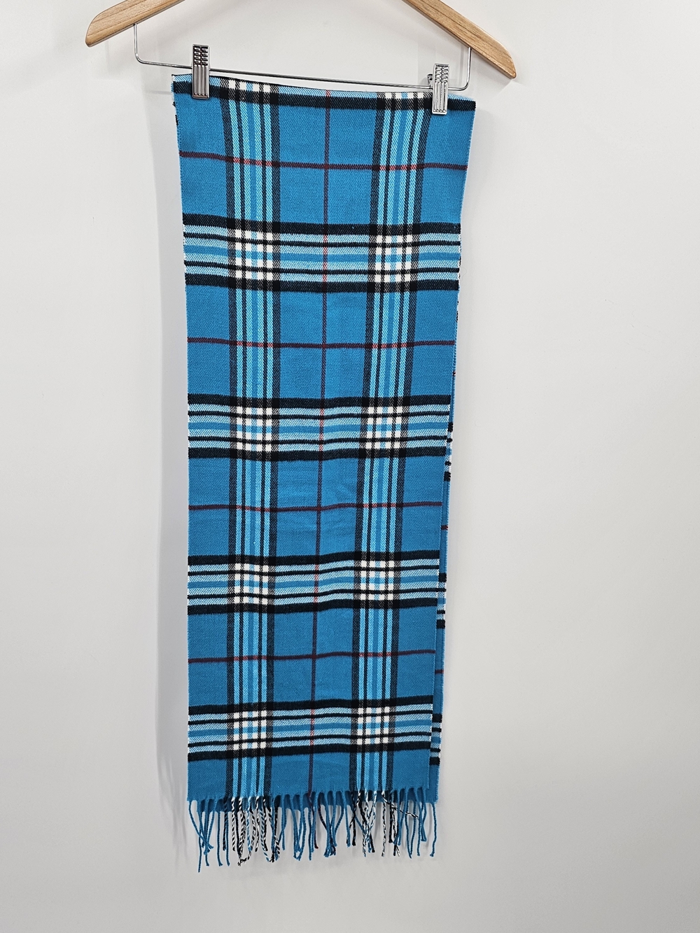 Scotland Plaid Cashmere Turquoise Fringe Scarf